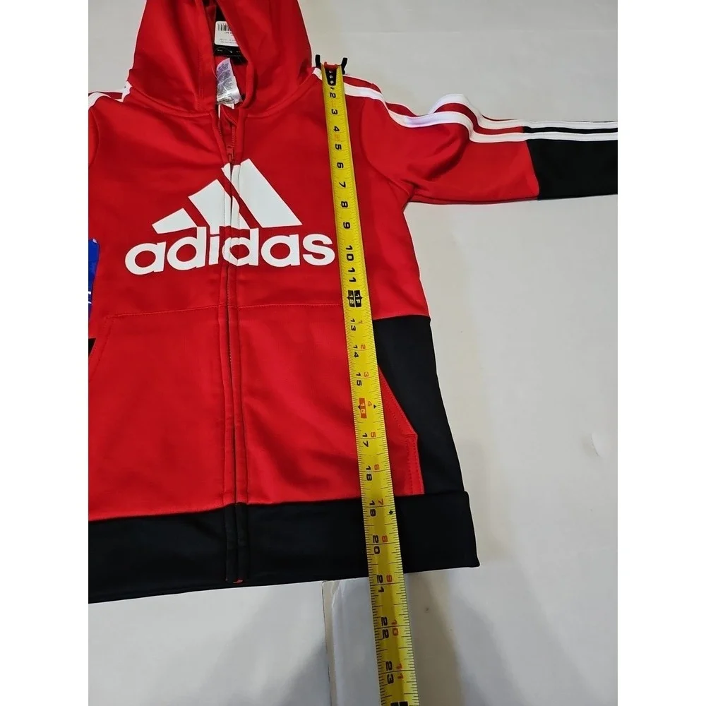 Adidas Track Jacket Boys Size 7 Red Black White Hoodie Full Zip Pocket Logo